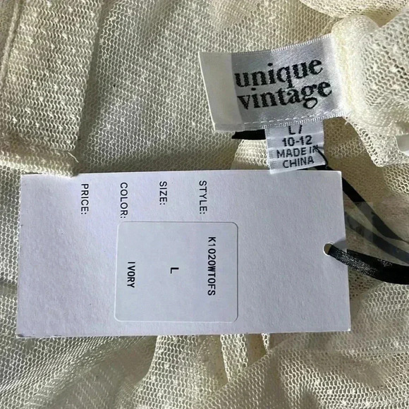 Unique Vintage Ivory Heart Sheer Button Front Blouse Size L - Picture 7 of 8